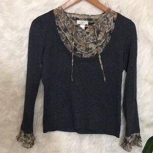 LOFT lite weight sweater with chiffon chest ruffle